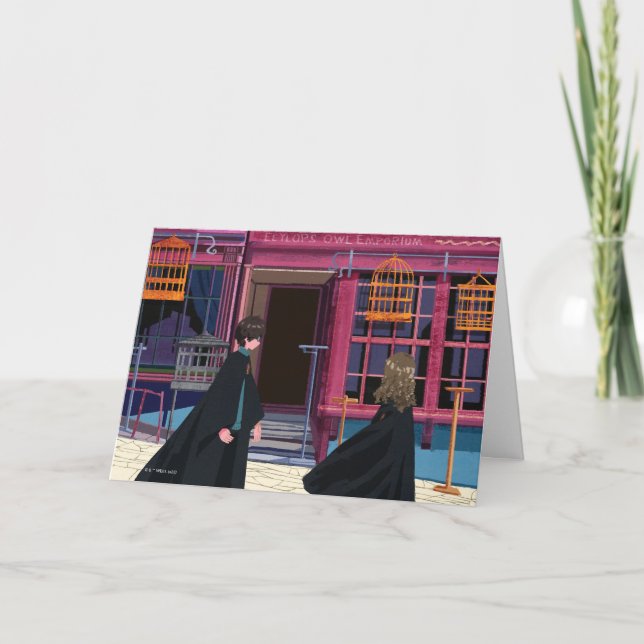 Cartão HARRY POTTER™ & Hermione no Eeylops Owl Emporium (Frente)