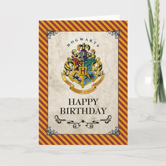 Cartão Harry Potter Hogwarts Crest Feliz Aniversário (Frente)