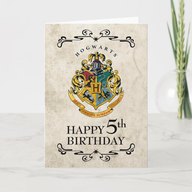 Cartão Harry Potter Hogwarts Crest Happy 5 Birthday (Frente)