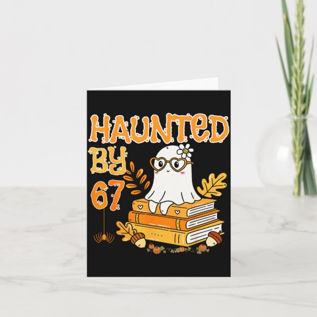 Cartão Haunted By 67 Funny Reading Ghost And Pumpkin Hall (Frente)