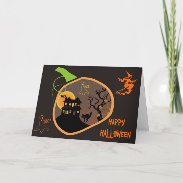 Cartão Haunted House Halloween Custom Greeting Card (Frente)