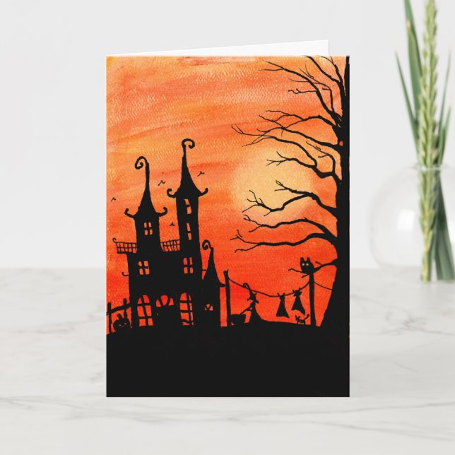 Cartão Haunted House Witch Chores Halloween Card (Frente)