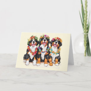 Cartão Havaiano Bernese Mountain Dogs Flower Lei
