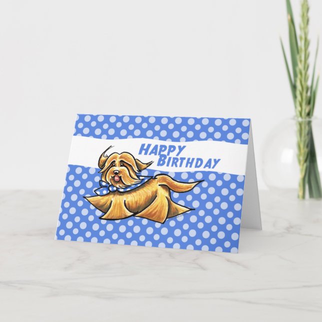 Cartão Havanese Blue Polka Dots Birthday (Frente)