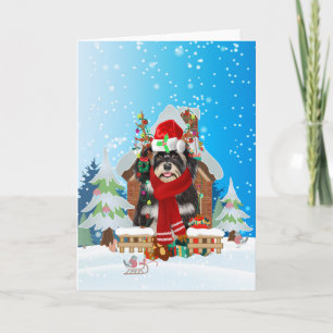 Cartão Havanese na neve com presentes de Natal