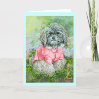 Cartão Havanese Pink Coat Art Portrait