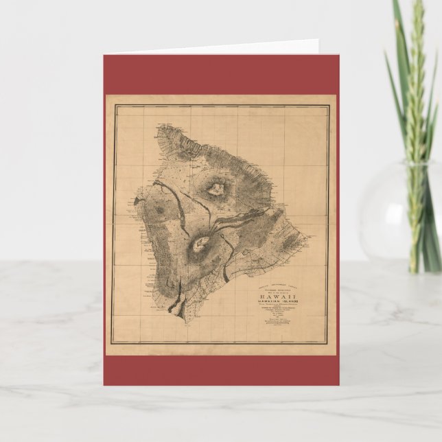Cartão Hawaii Island, 1886, Vintage Hawaiian Map (Frente)