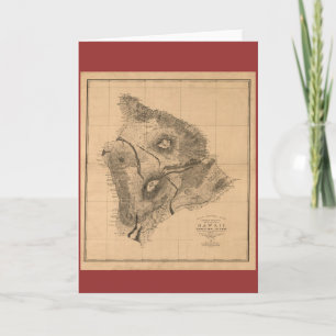Cartão Hawaii Island, 1886, Vintage Hawaiian Map