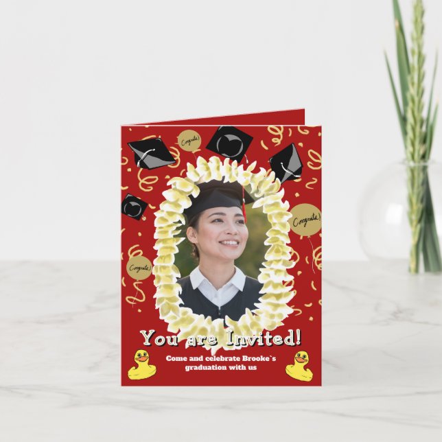 Cartão Hawaiian Graduation Party Lei Photo Invitation (Frente)