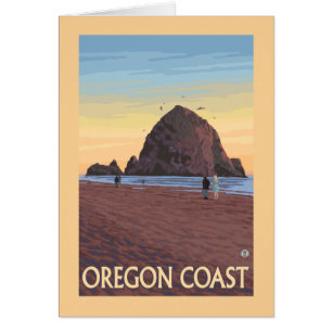 Cartão Haystack Rock Viagens vintage