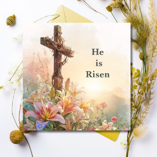 Cartão He Is Risen Watercolor Easter Card