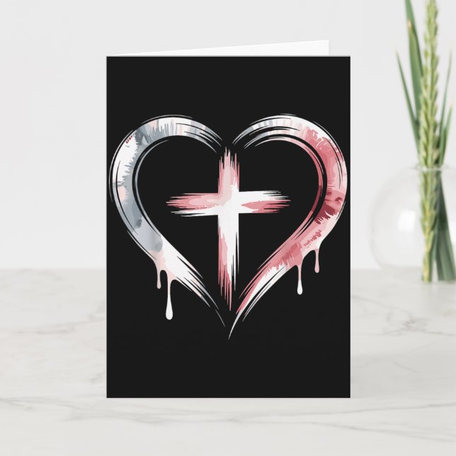 Cartão Heart Cross Christian Faith Love  (Frente)