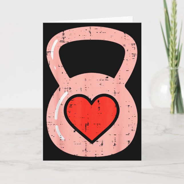 Cartão Heart Kettlebell Gym Fitness Valentines Day Men Wo (Frente)