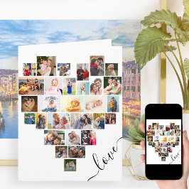 Cartão Heart Photo Collage Love Script Anniversary