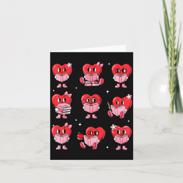 Cartão Heart Reading Books Valentine Teacher Boy Girl Boo (Frente)