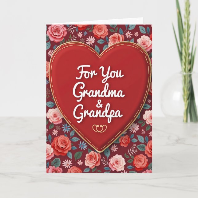 Cartão Heart Roses Grandma Grandpa Card (Frente)