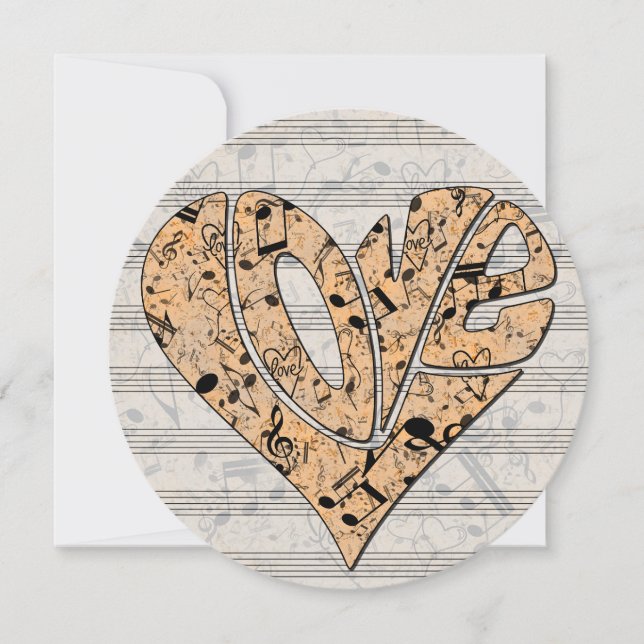 Cartão Heart-Shaped Love Typography with Musical Notes (Frente)