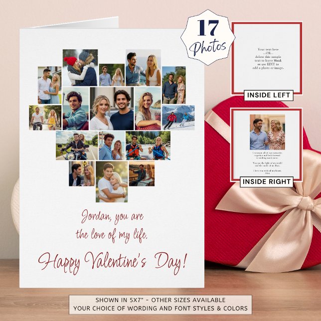 Cartão Heart Shaped Photo Collage Custom Valentines Day (Criador carregado)