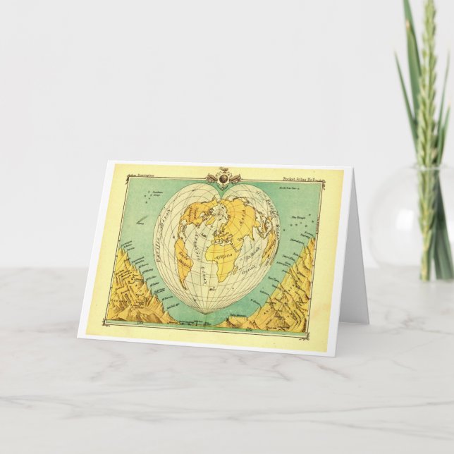 Cartão Heart Shaped World Map Blank Notecard (Frente)