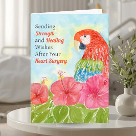 Cartão Heart Surgery Healing Scarlet Macaws, Hibiscus