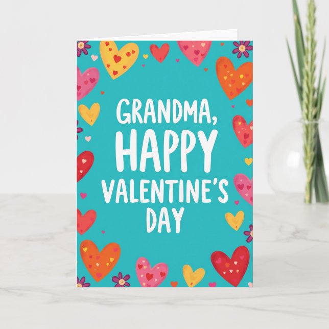 Cartão Heartfelt Painted Hearts Grandma Card (Frente)