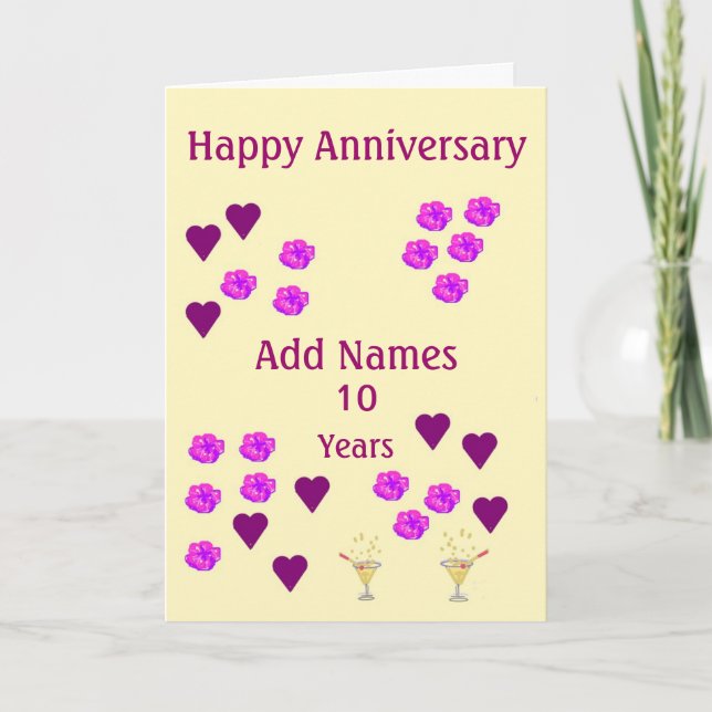 Cartão Hearts and Flowers, custom Wedding Anniversay Card (Frente)