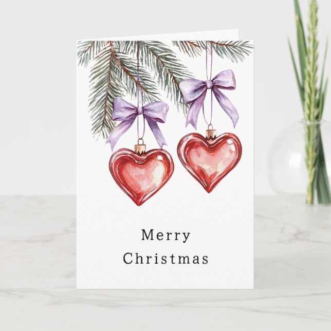 Cartão Hearts Trees Red Purple Bows Christmas (Frente)