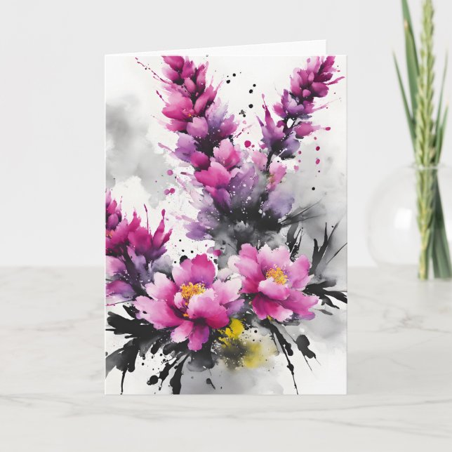 Cartão Heather - Flores aquarela (Frente)