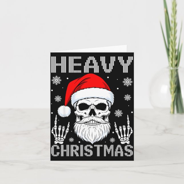 Cartão Heavy Christmas Skull Fans Rock Music Winter Holid (Frente)
