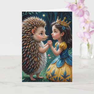 Cartão Hedgehog Adorável e Princesa Criança Fairytala