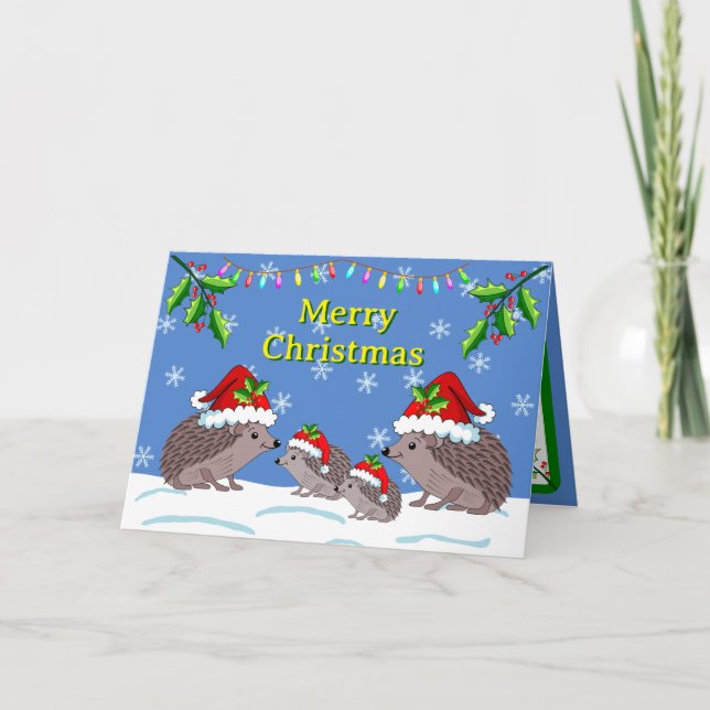 Cartão Hedgehog and children Christmas  Card (Frente)