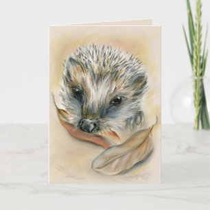 Cartão Hedgehog with Autumn Leaves Fall Birthday