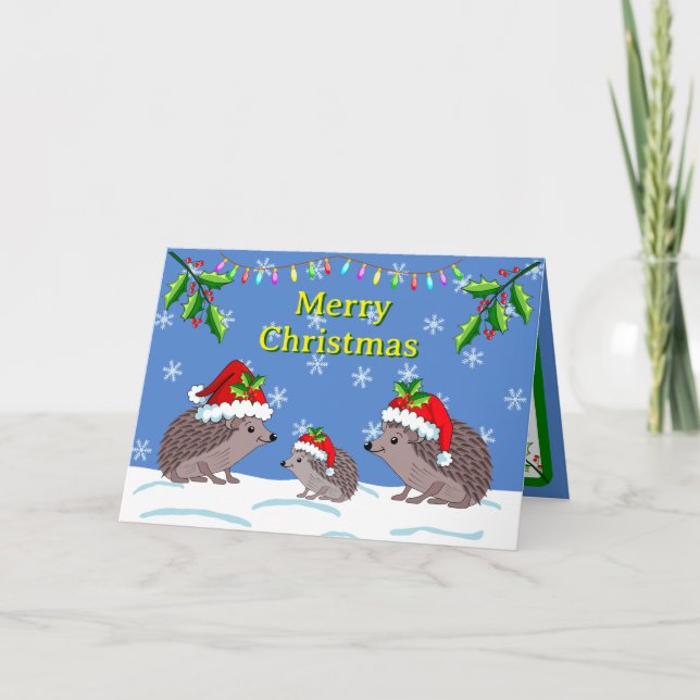 Cartão Hedgehogs and child Christmas  Card (Frente)