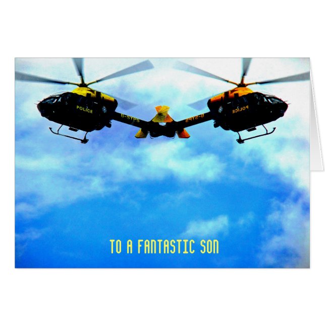 Cartão Helicóptero da polícia contra o céu (Frente Horizontal)