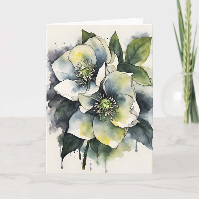 Cartão Hellebore - Flores em aquarela (Frente)