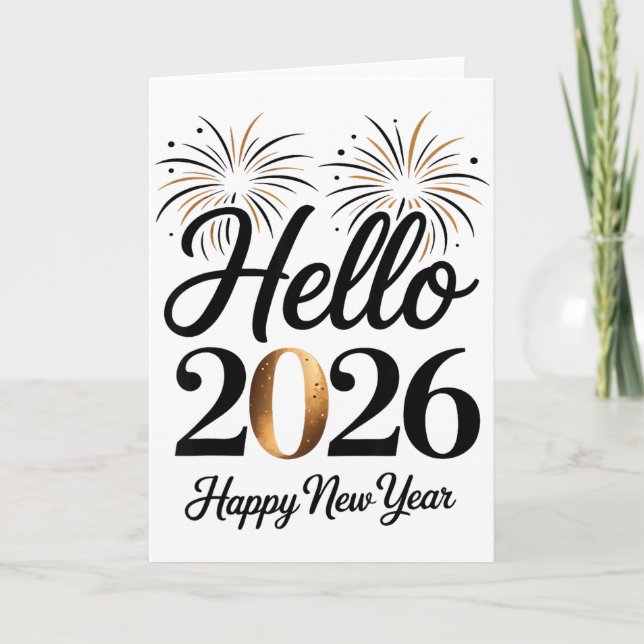 Cartão Hello 2026 Happy New Year Retro Glam  (Frente)