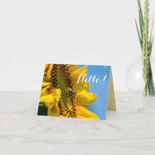 Cartão Hello Bee on Sunflower Macro Photo Blank Note Card