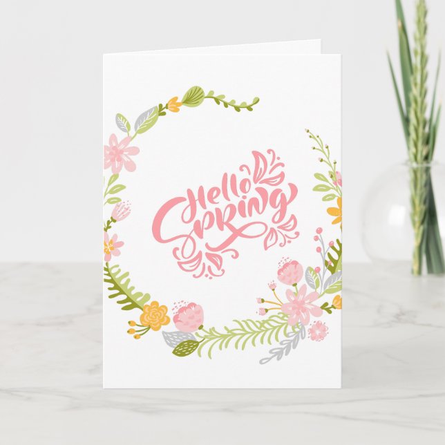 Cartão Hello Spring Greeting Card Floral Wreath (Frente)