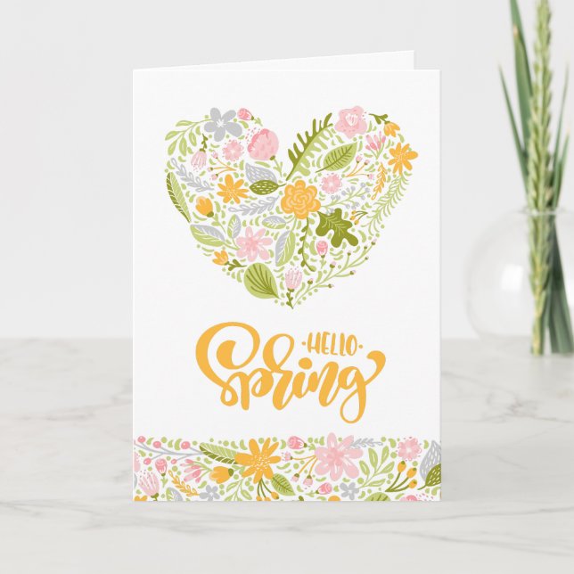 Cartão Hello Spring Greeting Card with Floral Heart (Frente)