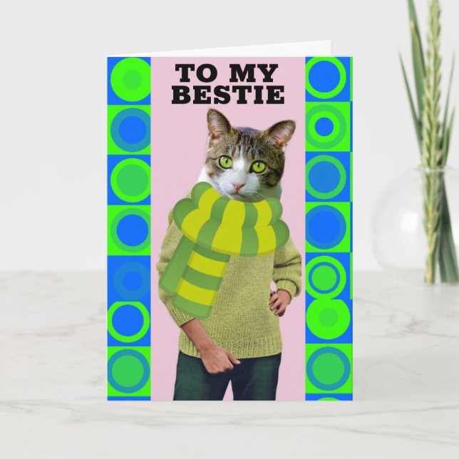 CARTÃO HELLO TO BEST FRIEND FUNNY CAT GREETING CARD (Frente)