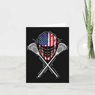 Cartão Helmet Lacrosse Crossed Sticks America Flag Gift