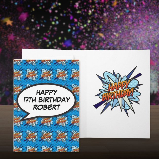 Cartão HELY BIRTHDAY Blue - Lista de Hemiciclo Personaliz (Personalized Comic Book HAPPY BIRTHDAY Blue Card)