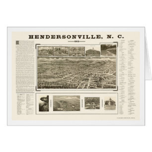 Cartão Hendersonville, mapa panorâmico do NC - 1913