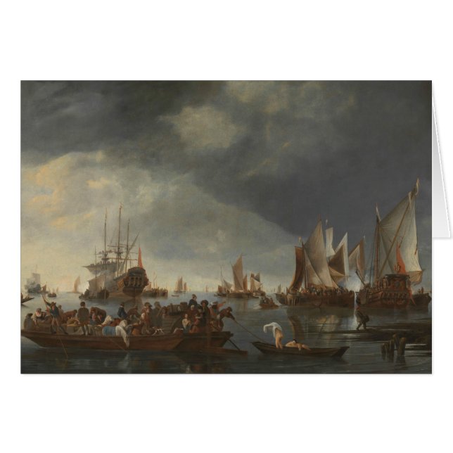 Cartão Hendrick Dubbels - Porto com navios à vela (Frente Horizontal)