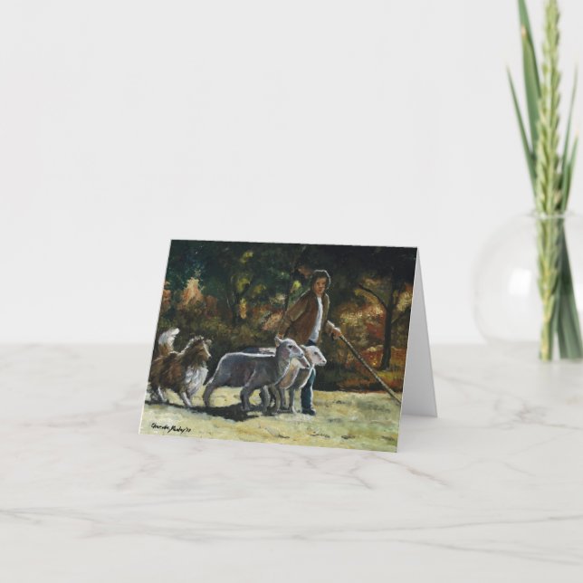 Cartão "Herding Helper" Sheltie Dog Art Note Card (Frente)