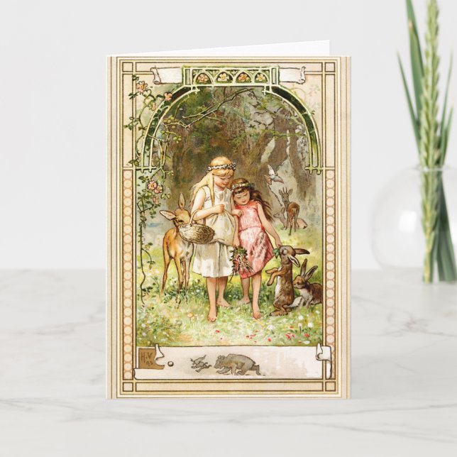 Cartão Hermann Vogel - vermelho da neve branco e do rosa (Frente)