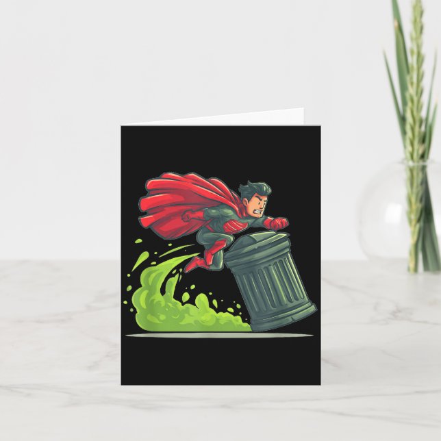 Cartão Herói Voador Com Fantasia de Lixeira Para Levar (Frente)