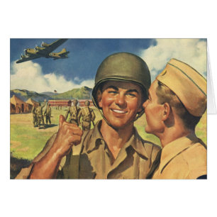 Cartão Heróis Patrióticos Vintage, Homens de Avião Milita