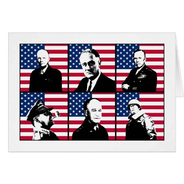 Cartão Heróis WW2 e a bandeira americana (Frente Horizontal)