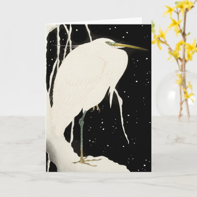 Cartão Heron em neve - Ohara Koson - Arte ventiço (Flor Amarela)